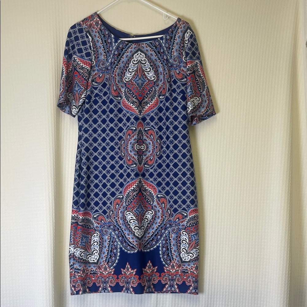 ANTONIO MELANI Blue and Red Paisley Midi Dress